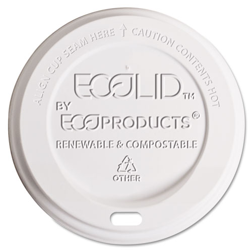 EcoLid Renewable/Compostable Hot Cup Lids, PLA, Fits 8 oz Hot Cups, 50/Packs, 16 Packs/Carton