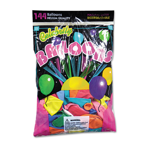 Balloons, 12", Helium Quality Latex, 12 Assorted Colors, 144/Pack