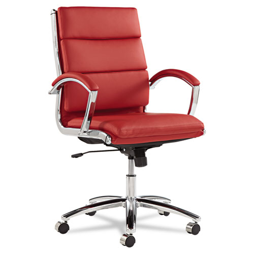 Alera® Neratoli Mid-Back Slim Profile Chair, Faux Leather, Supports Up To 275 Lb, Red Seat/Back, Chrome Base