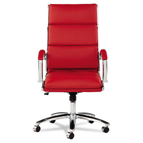Image of Alera® Neratoli High-Back Slim Profile Chair, Faux Leather, Up To 275 Lb, 17.32" To 21.25" Seat Height, Red Seat/Back, Chrome