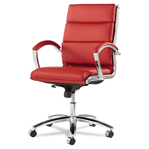 Image of Alera® Neratoli Mid-Back Slim Profile Chair, Faux Leather, Supports Up To 275 Lb, Red Seat/Back, Chrome Base