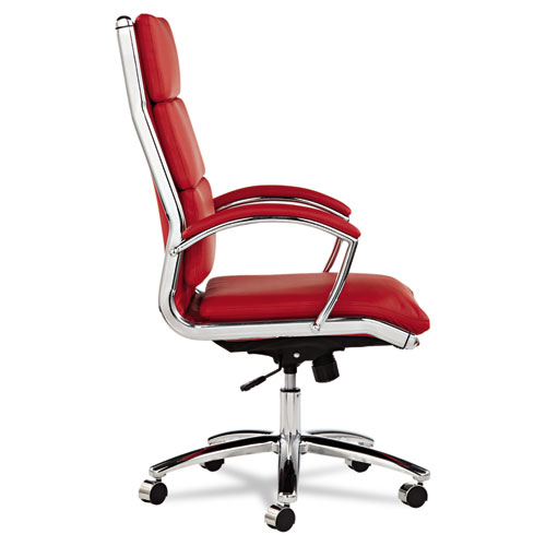Image of Alera® Neratoli High-Back Slim Profile Chair, Faux Leather, Up To 275 Lb, 17.32" To 21.25" Seat Height, Red Seat/Back, Chrome