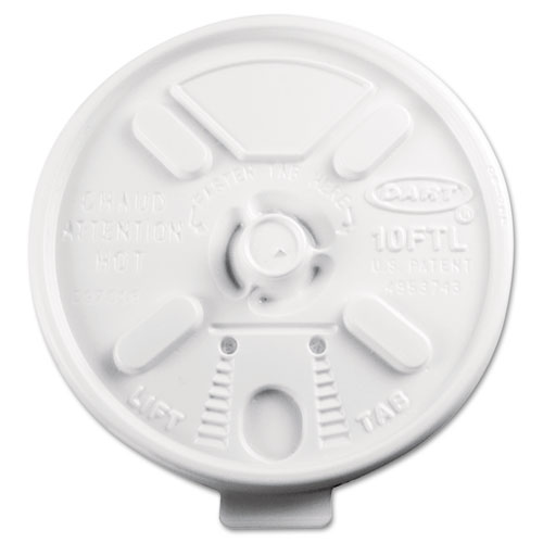 Dart® Lift n' Lock Plastic Hot Cup Lids, Fits 10 oz Cups, White, 1,000/Carton