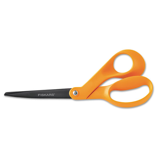 OUR FINEST SCISSORS, 8" LONG, 3.1" CUT LENGTH, ORANGE OFFSET HANDLE