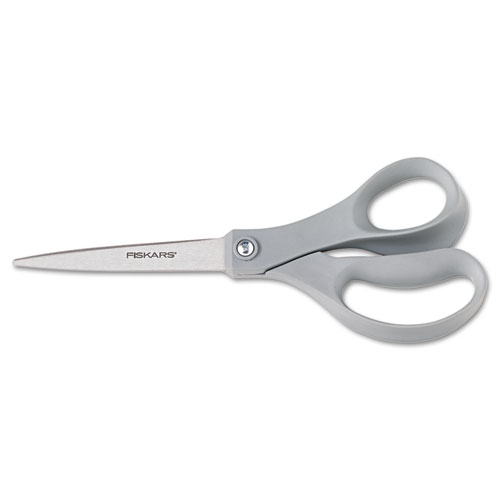 Image of Contoured Performance Scissors, 8" Long, 3.5" Cut Length, Gray Straight Handle