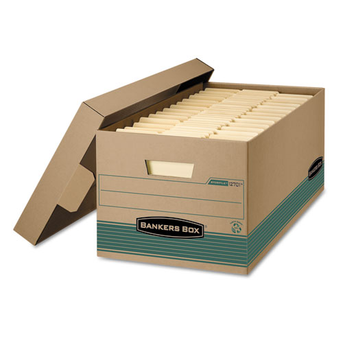 STOR/FILE Medium-Duty 100% Recycled Storage Boxes, Letter Files, 12.88" x 25.38" x 10.25", Kraft/Green, 12/Carton