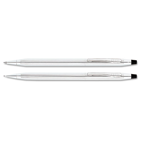 Image of Classic Century Ballpoint Pen and Pencil Set, 0.7 mm Black Pen, 0.7 mm HB Pencil, Chrome/Black Barrels