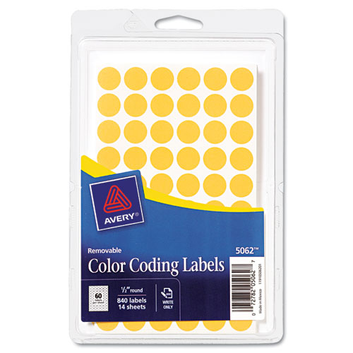 Avery® Handwrite Only Removable Round Color-Coding Labels, 1/2" dia, Neon Orange,840/PK