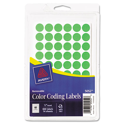 Avery® Handwrite Only Removable Round Color-Coding Labels, 1/2" dia, Neon Green, 840/PK