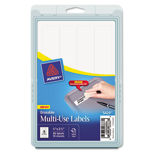 Avery® Erasable Id Labels, Inkjet/Laser Printers, 0.88 X 2.88, White, 8/Sheet, 10 Sheets/Pack