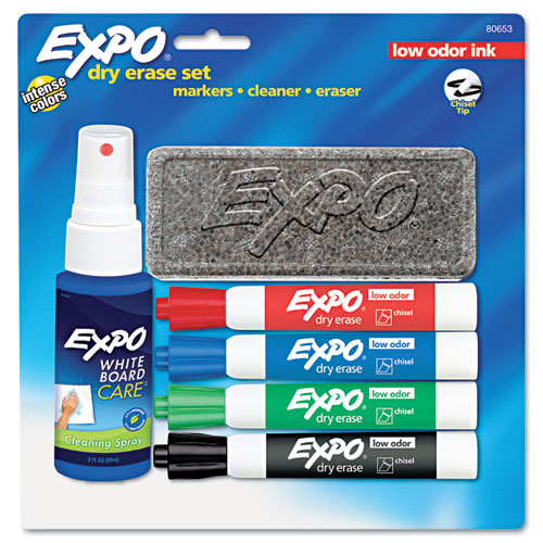 EXPO® Low Odor Dry Erase Marker Starter Set, Chisel, Assorted, 4/Set