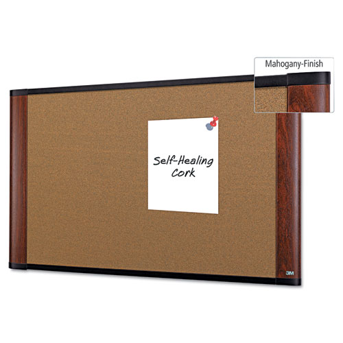 3M™ Cork Bulletin Board, 48 x 36, Aluminum Frame w/Mahogany Wood Grained Finish