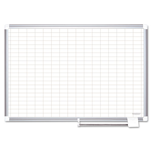 Mastervision® Gridded Magnetic Porcelain Dry Erase Planning Board, 1 X 2 Grid, 72 X 48, White Surface, Silver Aluminum Frame