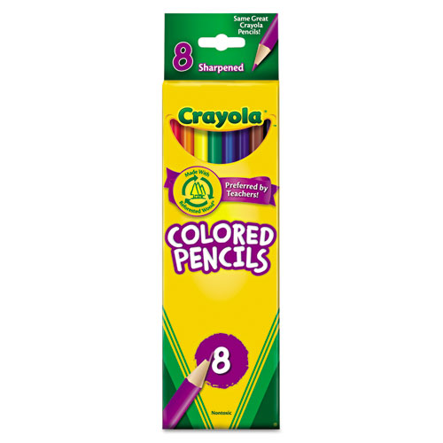 Crayola® Long-Length Colored Pencil Set, 3.3 Mm, 2B (#1), Assorted Lead/Barrel Colors, 8/Pack