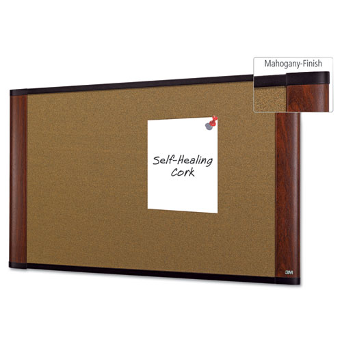 3M™ Cork Bulletin Board, 36 x 24, Aluminum Frame w/Mahogany Wood Grained Finish