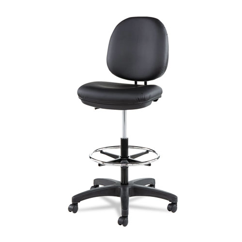 Image of Alera Interval Series Swivel Task Stool, Supports Up to 275 lb, 23.93" to 34.53" Seat Height, Black Faux Leather