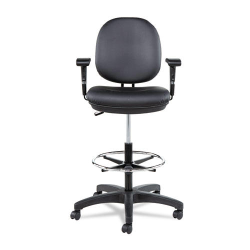 Image of Alera Interval Series Swivel Task Stool, Supports Up to 275 lb, 23.93" to 34.53" Seat Height, Black Faux Leather