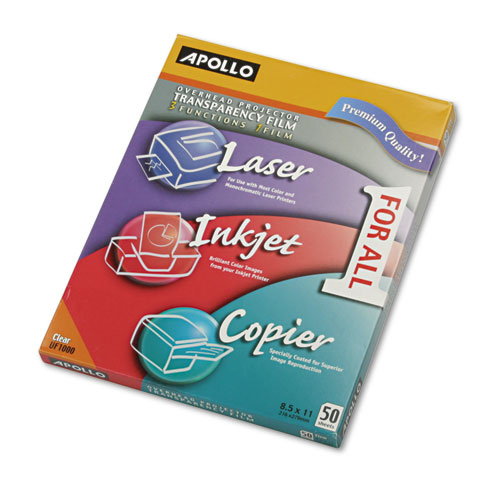 Apollo® Color Laser/Inkjet Transparency Film, 8.5 X 11, 50/Box
