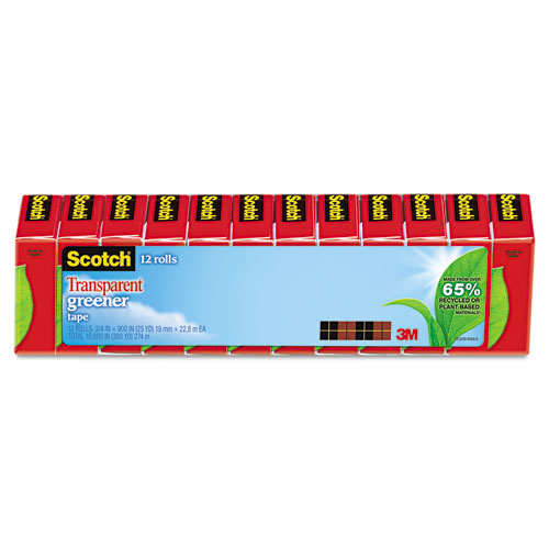 Scotch® Transparent Greener Tape, 3/4" x 900", 1" Core, 12/Pack