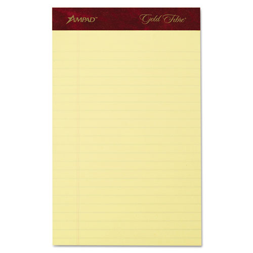 Image of Gold Fibre Writing Pads, Narrow Rule, 50 Canary-Yellow 5 x 8 Sheets, 4/Pack