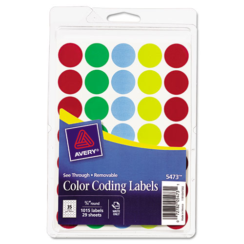 Avery® See Through Removable Color Dots, 3/4 dia, Assorted Colors, 1015 ...