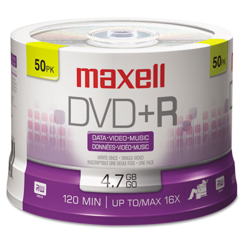 DVD+R High-Speed Recordable Disc, 4.7 GB, 16x, Spindle, Silver, 50/Pack