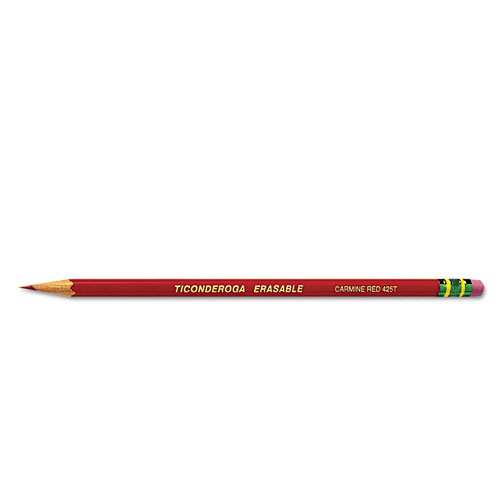 Image of Ticonderoga® Erasable Colored Pencils, 2.6 Mm, 2B (#1), Carmine Red Lead, Carmine Red Barrel, Dozen