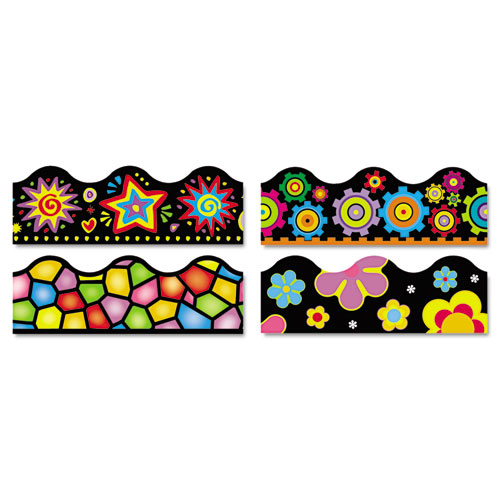 Terrific Trimmers Border Variety Set, 2.25" x 39", Bright On Black, Assorted Colors/Designs, 48/Set