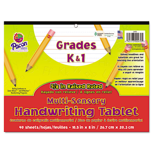 Pacon® Multi-Sensory Handwriting Tablet, 5/8" Long Rule, 8 X 10.5, 40/Pad