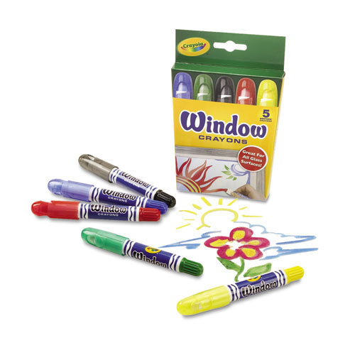 Washable Window Crayons, Assorted Colors, 5/Set