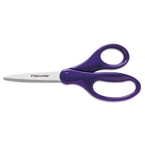 Fiskars® Kids/Student Scissors, Pointed Tip, 7" Long, 2.75" Cut Length, Assorted Straight Handles