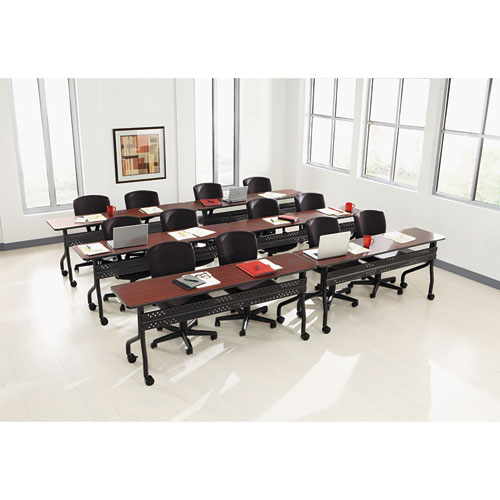 OfficeWorks Mobile Training Table, Rectangular, 72" x 18" x 29", Mahogany/Black