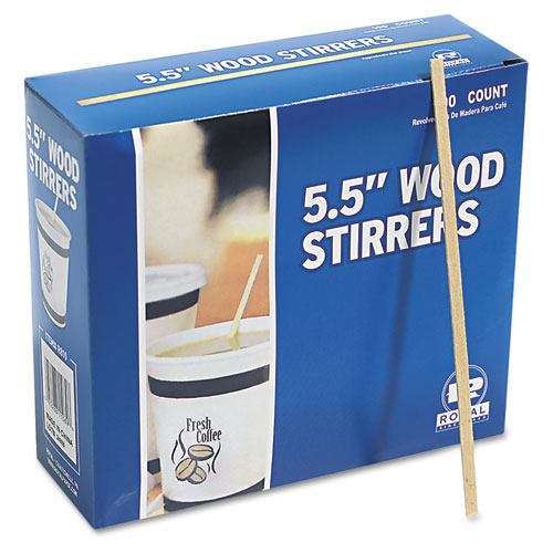 Wood Coffee Stirrers, 5 1/2" Long, Woodgrain, 10000 Stirrers/Carton