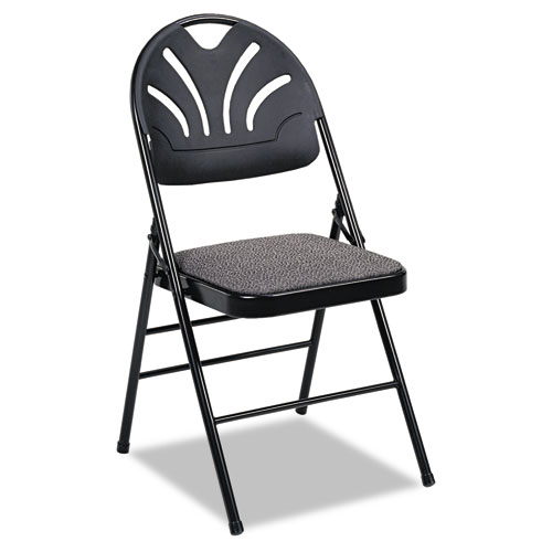 Cosco® Fabric Padded Seat/Molded Fan Back Folding Chair, Kinnear Black, 4/Carton