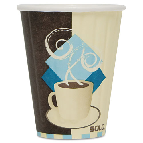 Duo Shield Insulated Paper Hot Cups, 8oz, Tuscan, Chocolate/blue/beige, 1000/ct