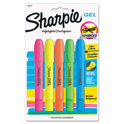 Sharpie® Gel Highlighter, Assorted Colors, 5 per Set