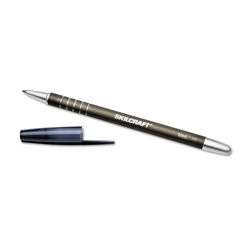 7520013576844 SKILCRAFT Rubberized Refillable Ballpoint Pen, Stick, Medium 1 mm, Black Ink, Black Barrel, Dozen