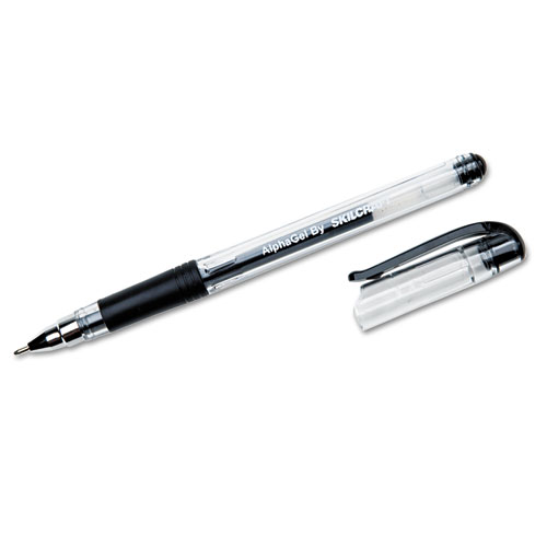 7520014845250 SKILCRAFT AlphaElite Gel Pen, Stick, Medium 0.7 mm, Black Ink, Clear Barrel, Dozen