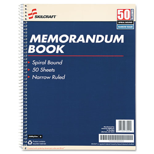 7530002866952 SKILCRAFT Spiralbound Memorandum Book, Medium/College Rule, Blue/White Cover, (50) 11 x 8.5 Sheets, 12/Pack
