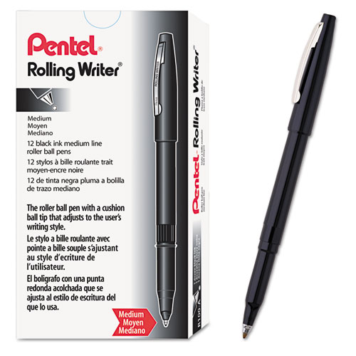 Rolling Writer Stick Roller Ball Pen, Medium 0.8mm, Black Ink/Barrel, Dozen