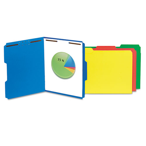 DELUXE REINFORCED TOP TAB FOLDERS WITH TWO FASTENERS, 1/3-CUT TABS, LETTER SIZE, BLUE, 50/BOX