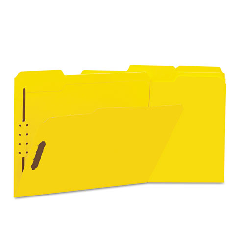DELUXE REINFORCED TOP TAB FOLDERS WITH TWO FASTENERS, 1/3-CUT TABS, LETTER SIZE, YELLOW, 50/BOX