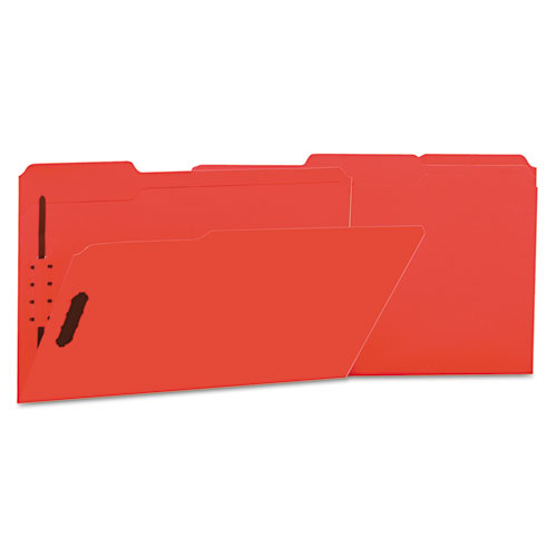 DELUXE REINFORCED TOP TAB FOLDERS WITH TWO FASTENERS, 1/3-CUT TABS, LEGAL SIZE, RED, 50/BOX
