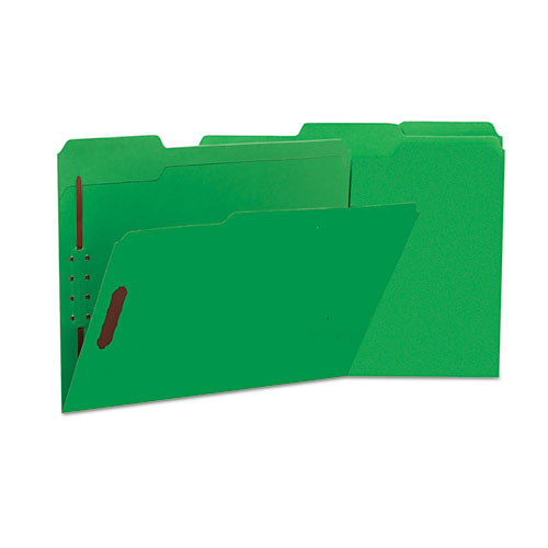 Deluxe Reinforced Top Tab Fastener Folders, 2 Fasteners, Letter Size, Green Exterior, 50/Box