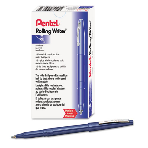Rolling Writer Stick Roller Ball Pen, Medium 0.8mm, Blue Ink/Barrel, Dozen