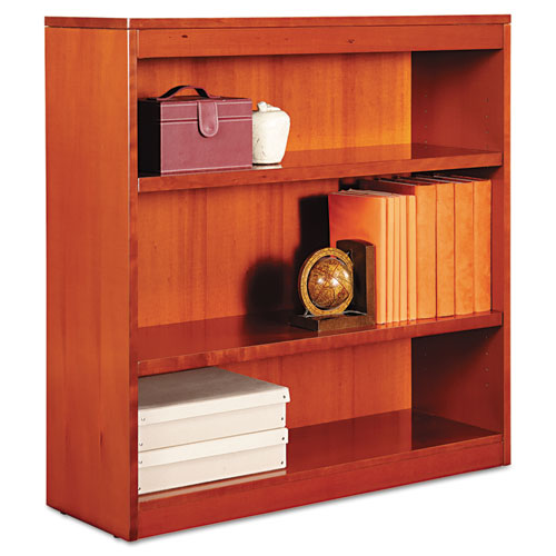 Image of Square Corner Wood Bookcase, Three-Shelf, 35.63w x 11.81d x 35.91h, Medium Cherry