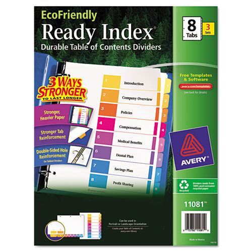 Image of Customizable Table of Contents Ready Index Dividers with Multicolor Tabs, 8-Tab, 1 to 8, 11 x 8.5, White, 3 Sets