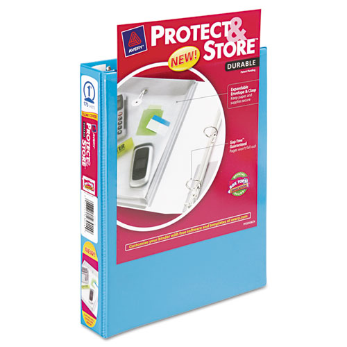 Image of Mini Size Protect and Store View Binder with Round Rings, 3 Rings, 1" Capacity, 8.5 x 5.5, Blue