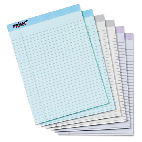 Prism + Colored Writing Pad, Wide/Legal Rule, 8.5 x 11.75, Assorted Pastel Sheet Colors, 50 Sheets, 6/Pack | by Plexsupply