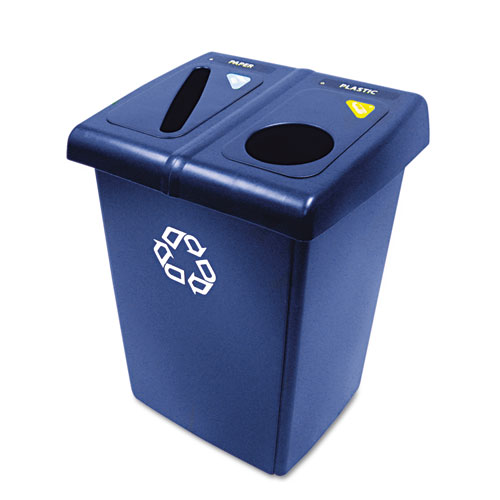 Rubbermaid® Commercial Glutton Recycling Station, Two-Stream, 46 gal, Blue